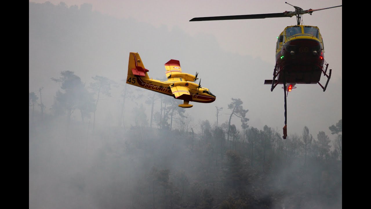 Incendie Menton - Canadairs, hélicoptères, pompiers filmés de très près (9 septembre 2015)