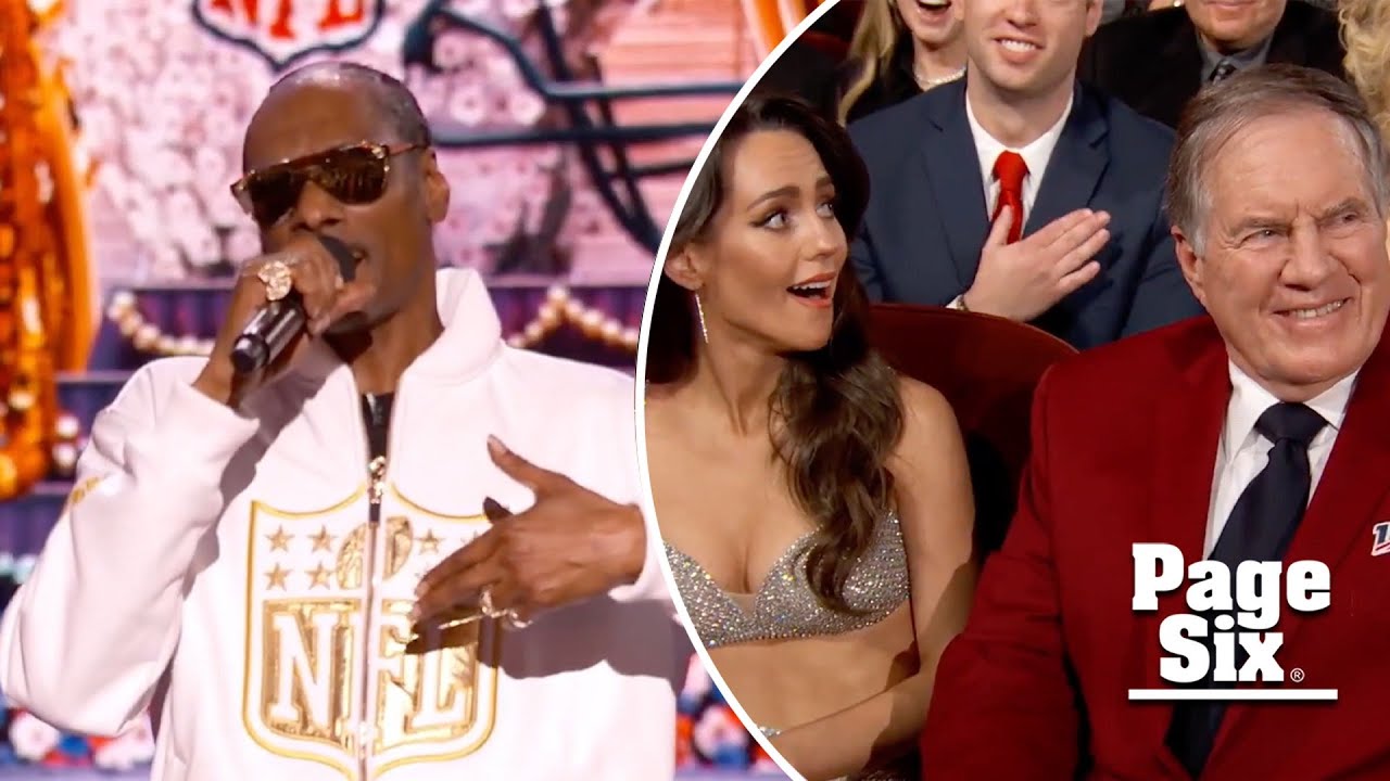 Jordon Hudson's jaw drops over Snoop Dogg's joke about her and Bill Belichick's age gap at NFL Ho...
