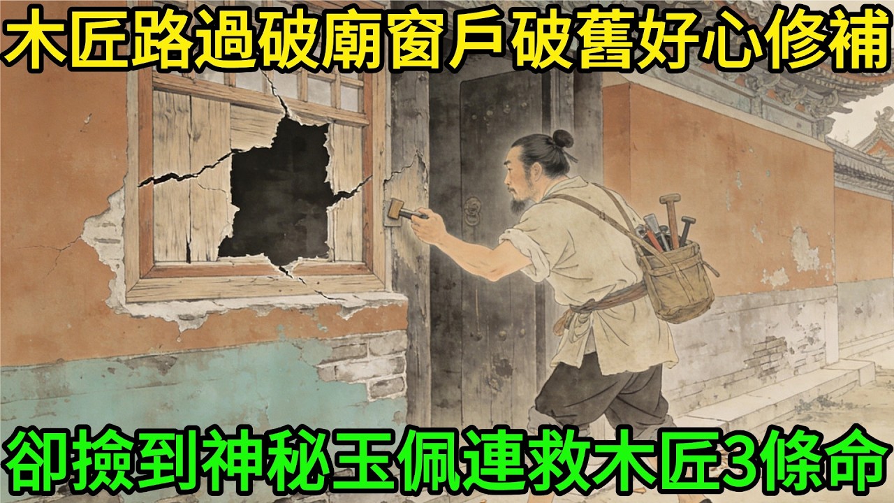 木匠回家路過破廟見窗戶破舊好心修補，不成想撿到一個神秘玉佩，竟連救木匠3條命！#民間故事#善有善報#爲人處世#故事分享