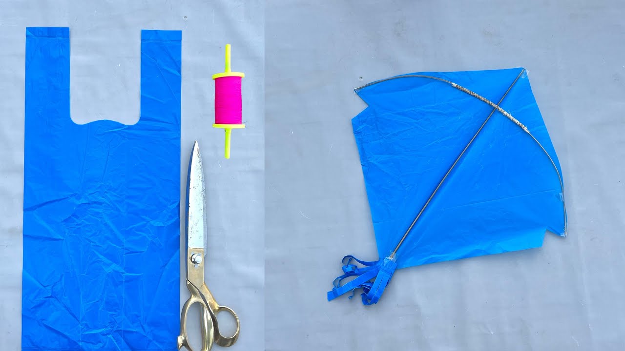 How To Make A Kite With Plastic Bag Shopper & Broom Sticks || Phadar Sharla Pari Kite Making At Home