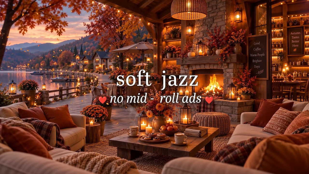 (NO MID-ROLL ADS) Cozy Autumn Soft Jazz for Work, Study  🍂 Relaxing Jazz & Fireplace Ambience