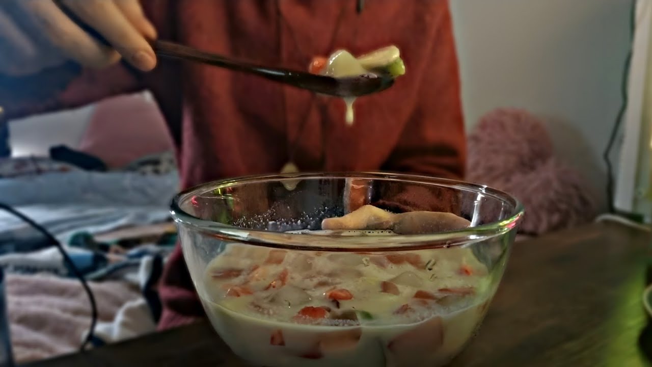 ASMR Trying Hwachae (Korean Fruit Bowl) | Eating & Mixing Sounds (NO TALKING)