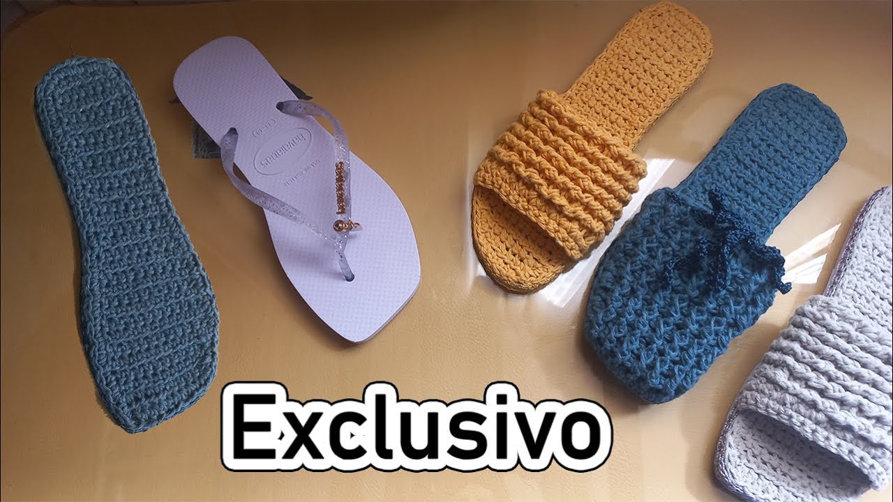 Como forrar sola de chinelo com crochê com barbante nº6 e linha de polipropileno para fazer pantufas