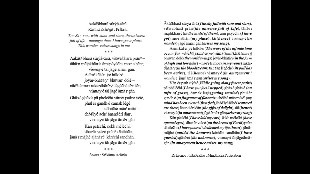 Aakãŝ bharã sûrýå tãrã    ||   Tagore song