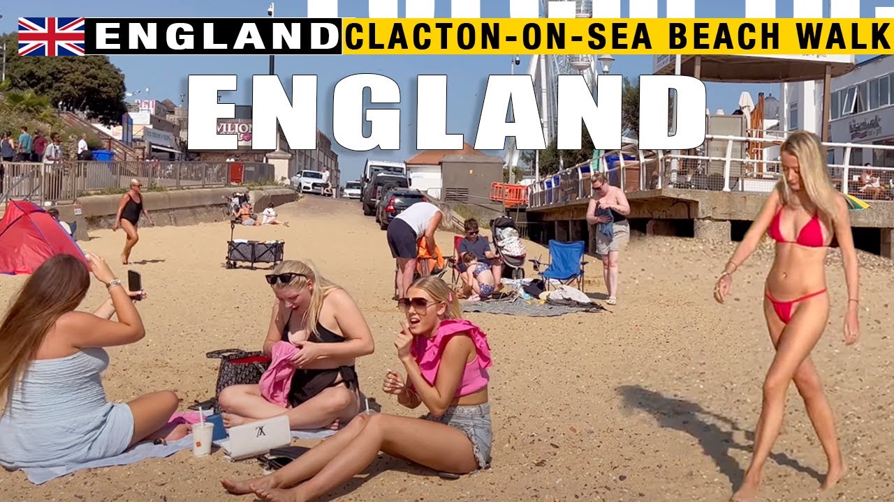 🇬🇧 EXPLORING ENGLAND - CLACTON ON SEA BEACH WALK 4K. Incl. Driving from Harwich to Clacton.