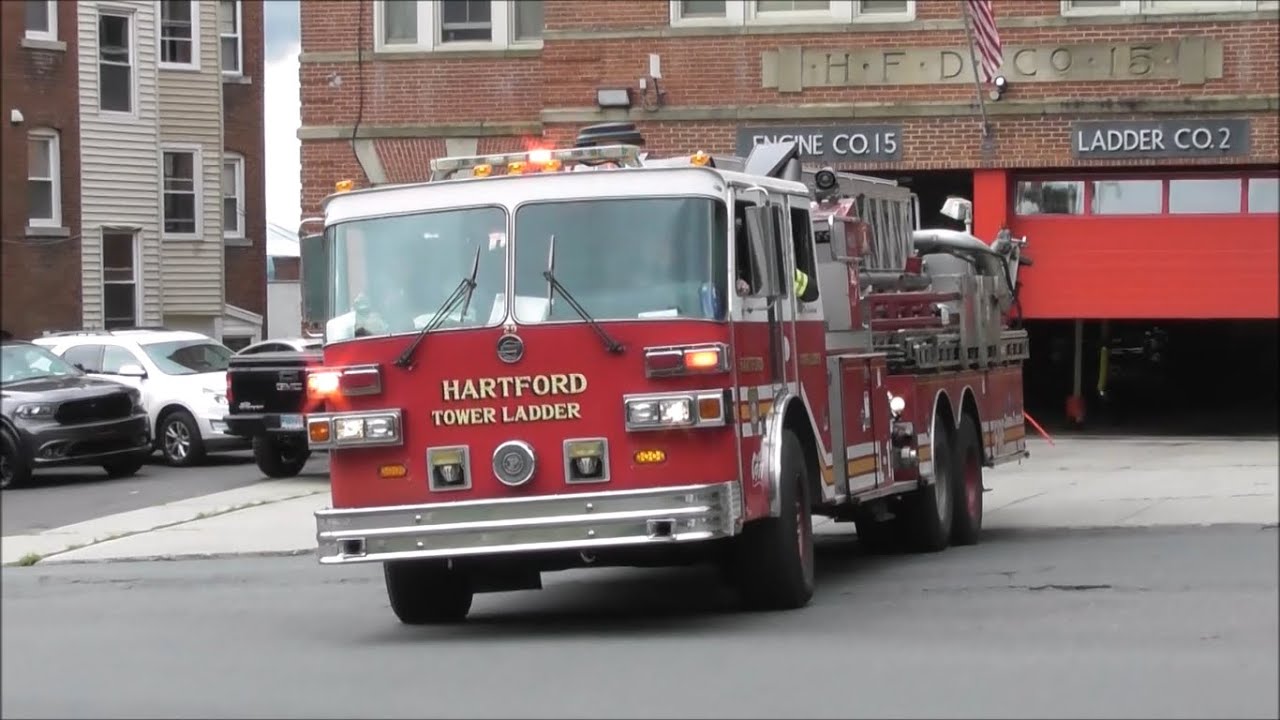 Hartford, CT Fire Department Spare Ladder 2 & Engine 15 Responding & On Scene of a Box Alarm.