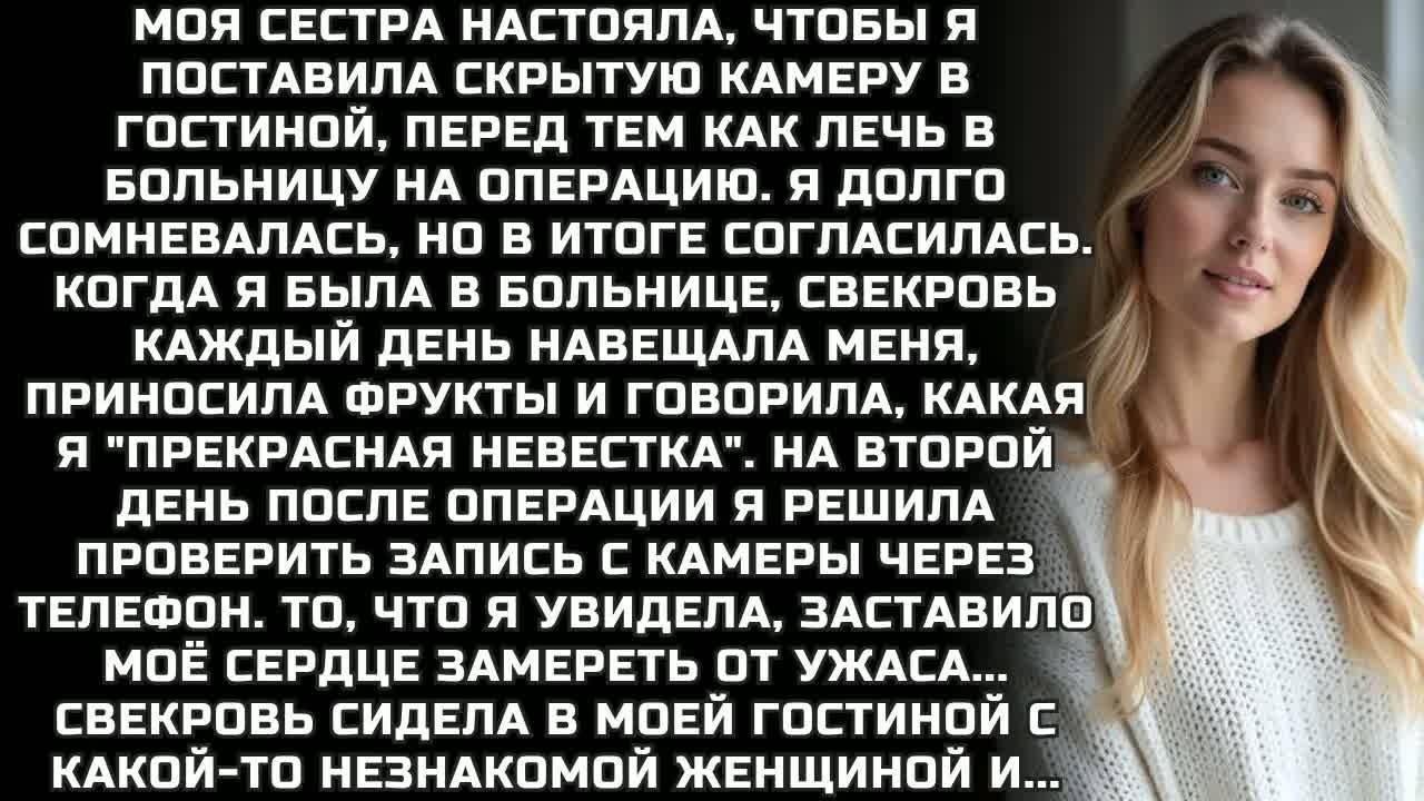 Моя сестра настояла, чтобы я поставила скрытую камеру в гостиной, перед тем как лечь в больницу...