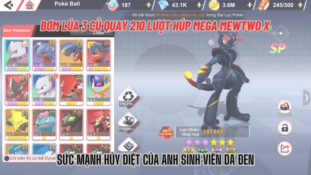 POCKET MEGA #5 - HOT - Bơm lúa 3 củ quay 210 lượt MEGA MEWTWO X nhân phẩm - Sức mạnh thần thánh