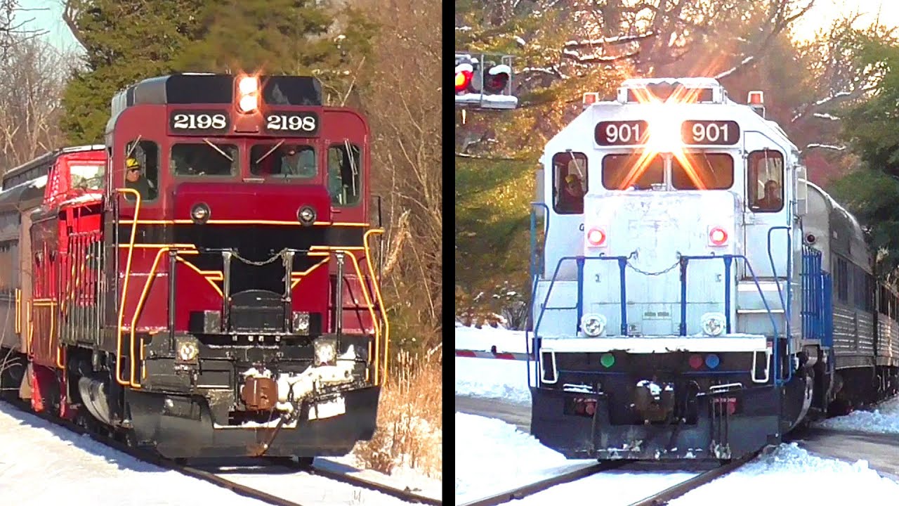 New Hope Railroad 2198 and 901: A Double-Ended Train Through the Snow with a Cool Horn Show