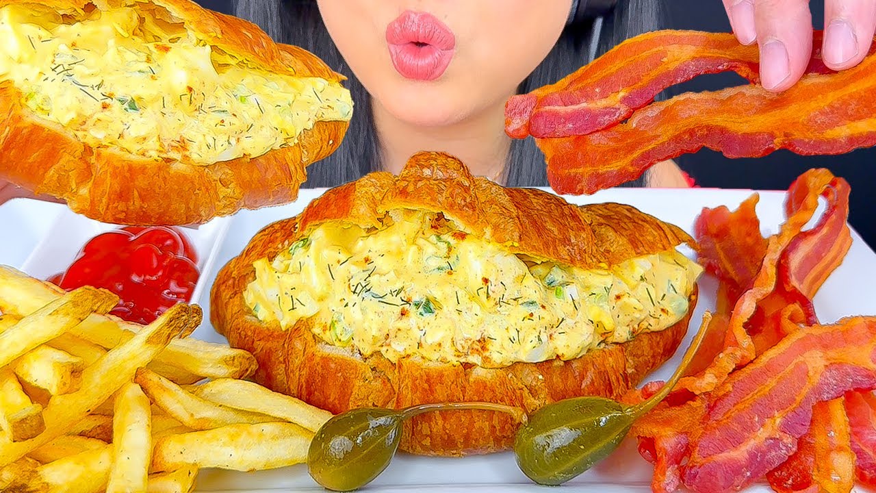 ASMR Egg Salad Sandwich, Bacon and French Fries | Eating Sounds | Mukbang | ASMR Phan