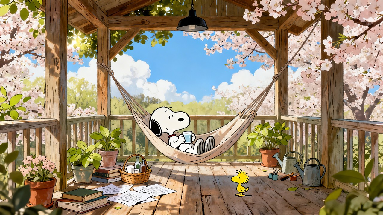 Hammock Spring Morning with Snoopy 🌸 | Lofi Music for Focus, Study & Relaxation