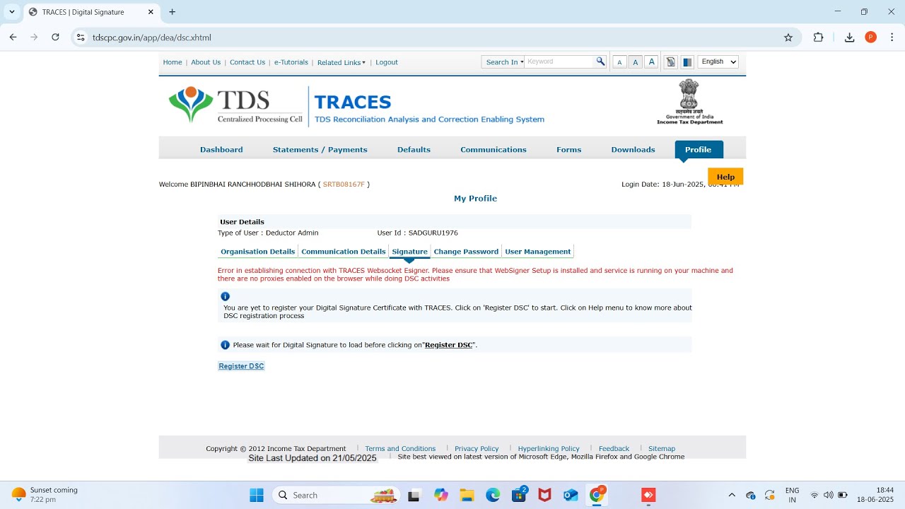 Traces Websigner Error, and and what is the solution of error with full system settings