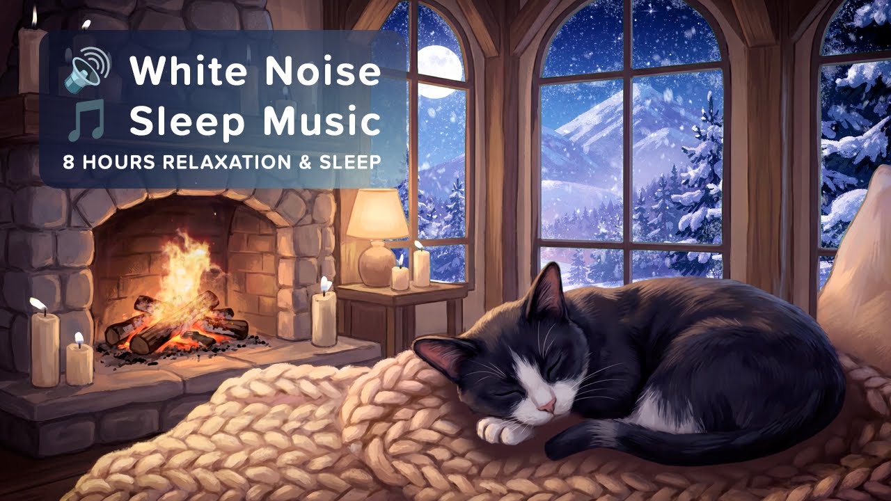 🎵 8 Hours Deep Sleep - Sleeping Cat by the Fireplace | Soft Felt Piano, Polar Wind & Purring