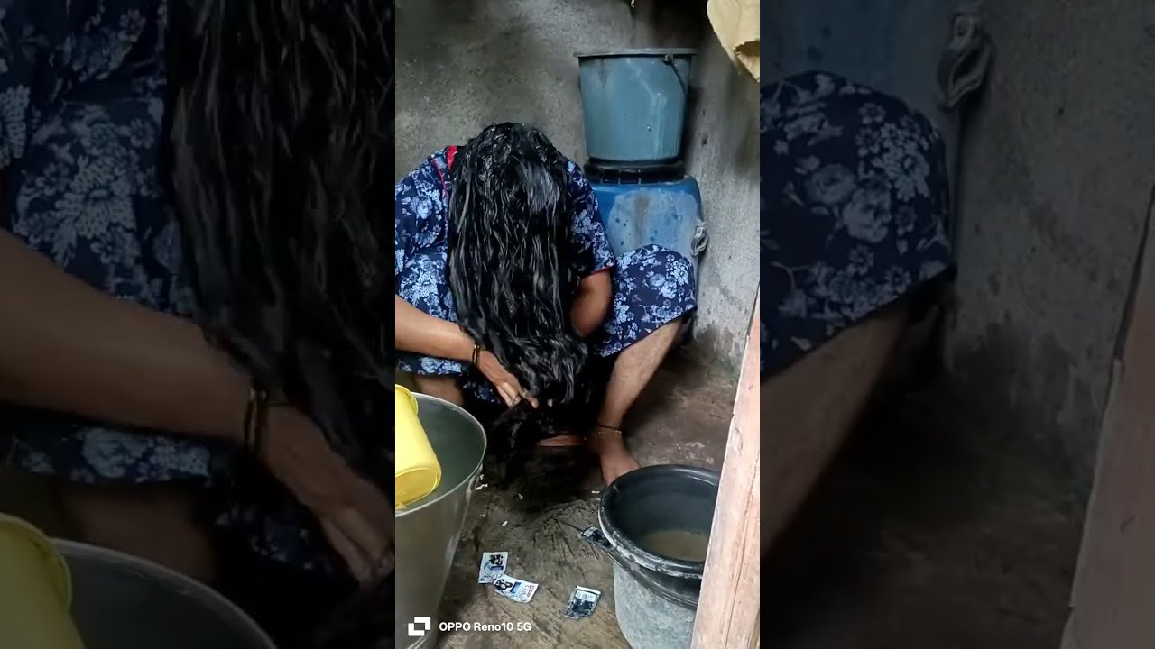 ASMR Washing My Knee Length Thick Long Hair | Relaxing Native Place Shampoo Hair Wash #viral #