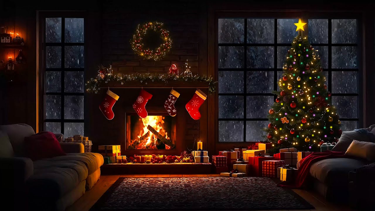 Calm Winter Night 🔥❄️ Cozy Fireplace Crackling & Blizzard Sounds for Sleep, Relax