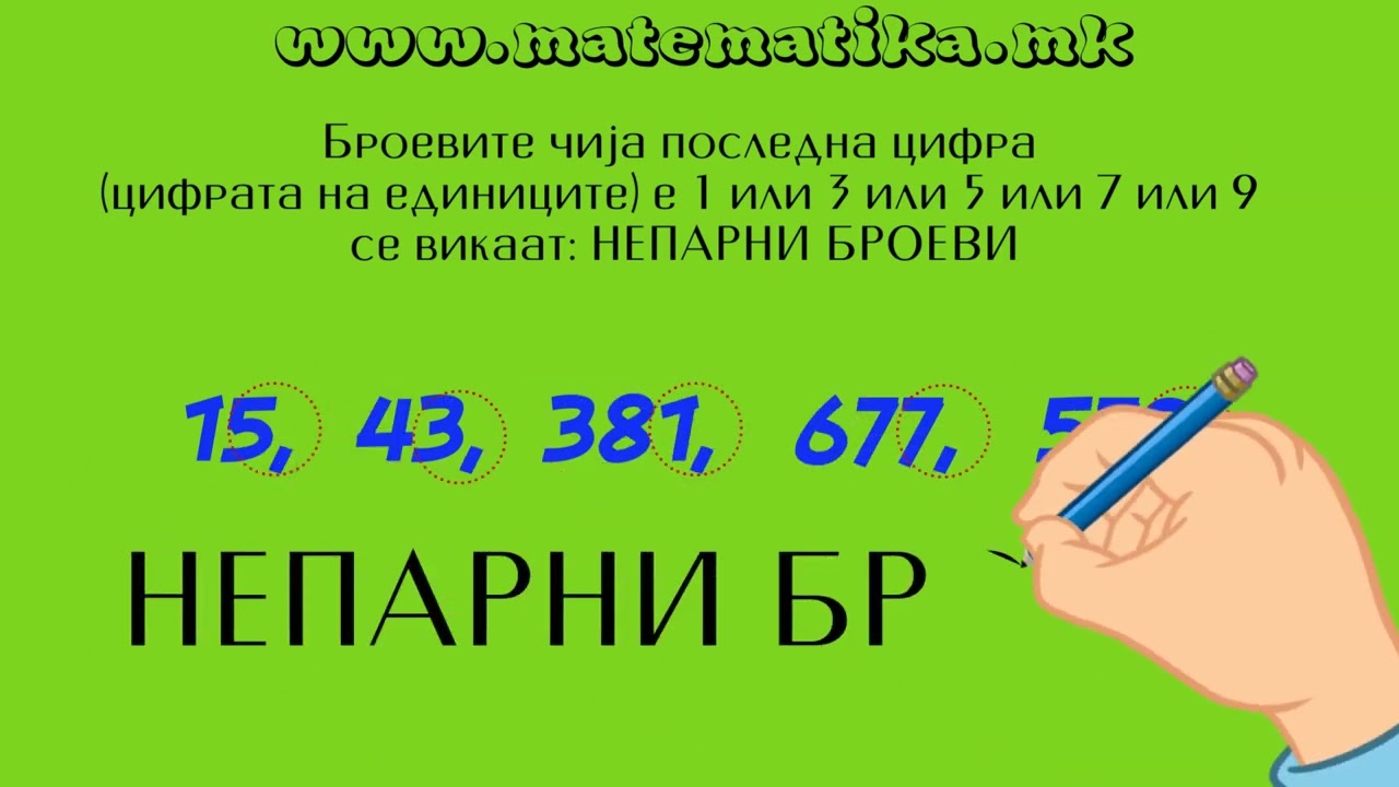 Парни и непарни броеви - за 1 одд. / 2 одд. / 3 одд. / 4 одд. / 5 одд. / ПИСИ МАТЕМАТИКА
