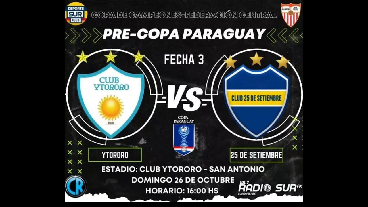 Ytororó FBC y Club 25 de Setiembre.⚽ Copa Campeón de Campeones – Pre Copa Paraguay, tercera fecha.