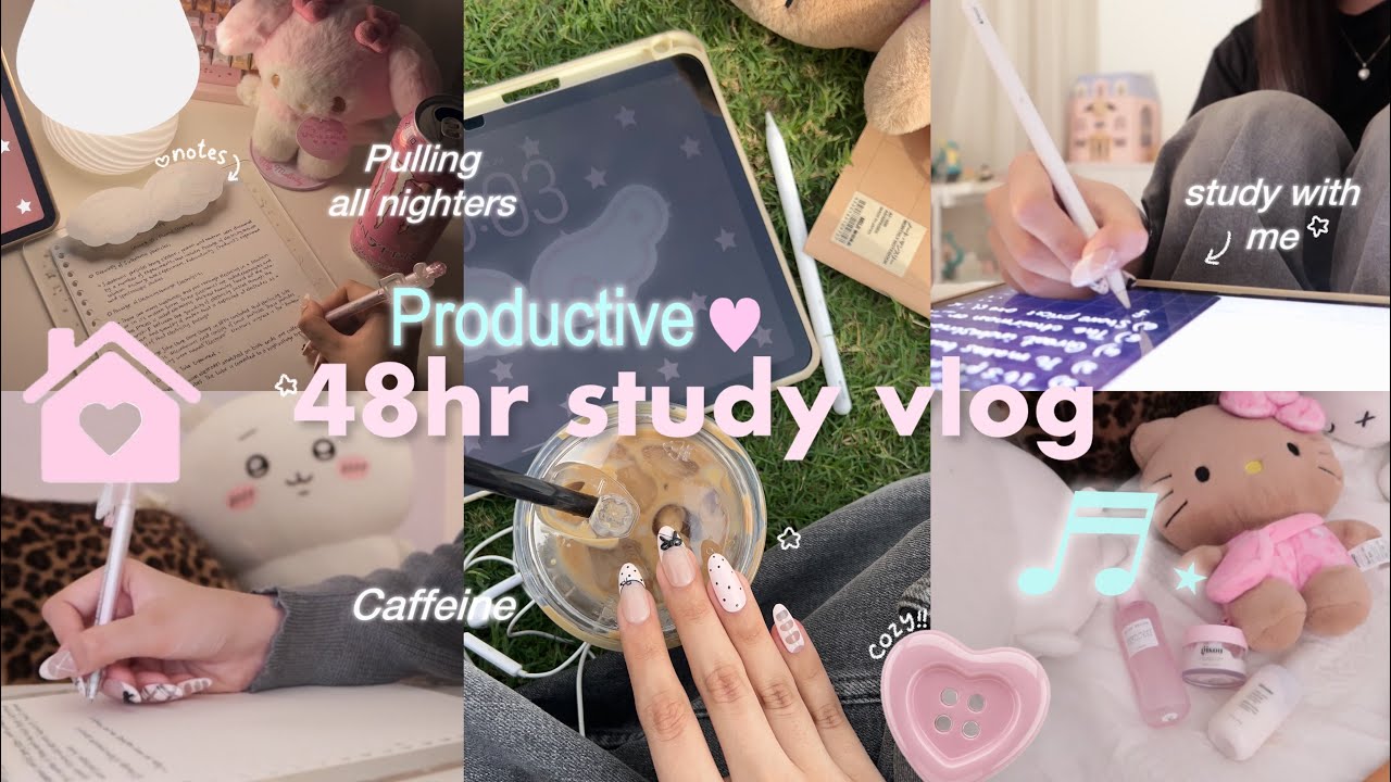*PR☆DUCTIVE* Study Vlog | Pulling all-nighters with caffeine and studying!! Aesthetic study