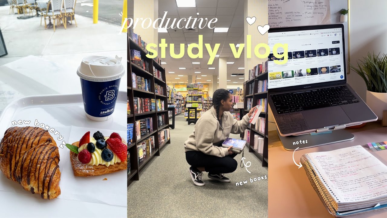 PRODUCTIVE STUDY VLOG 🥐 📓 ⛅️ early morning study, cafe, book haul and getting back on track