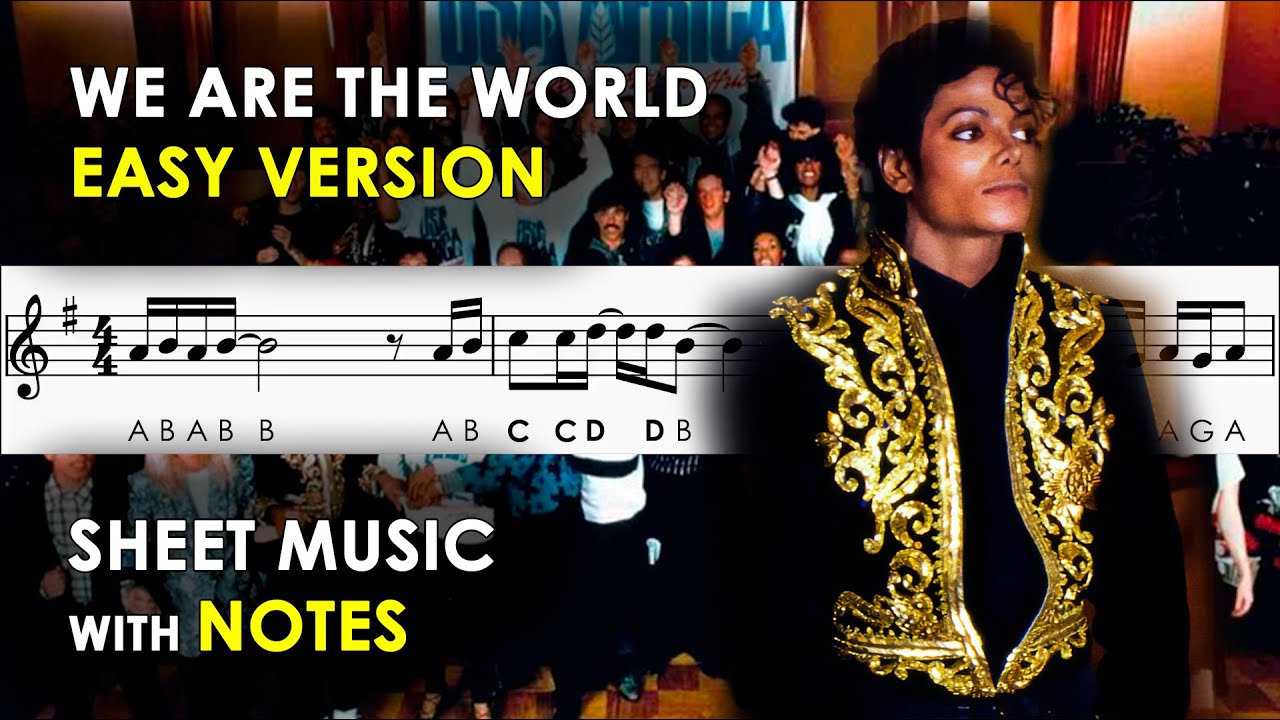 We Are the World | Sheet Music with Easy Notes for Recorder, Violin Beginners Tutorial