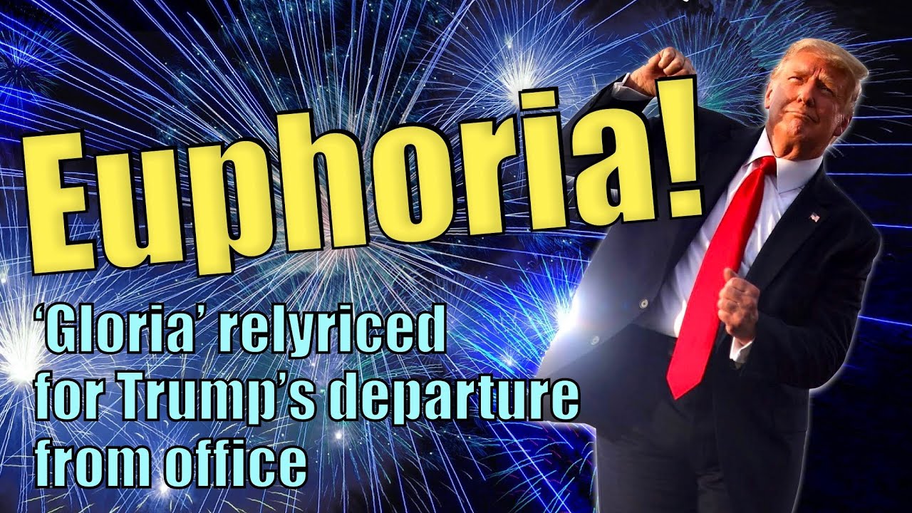 Euphoria - a celebration: Donald Trump dancing out of office, in the style of 'Gloria'