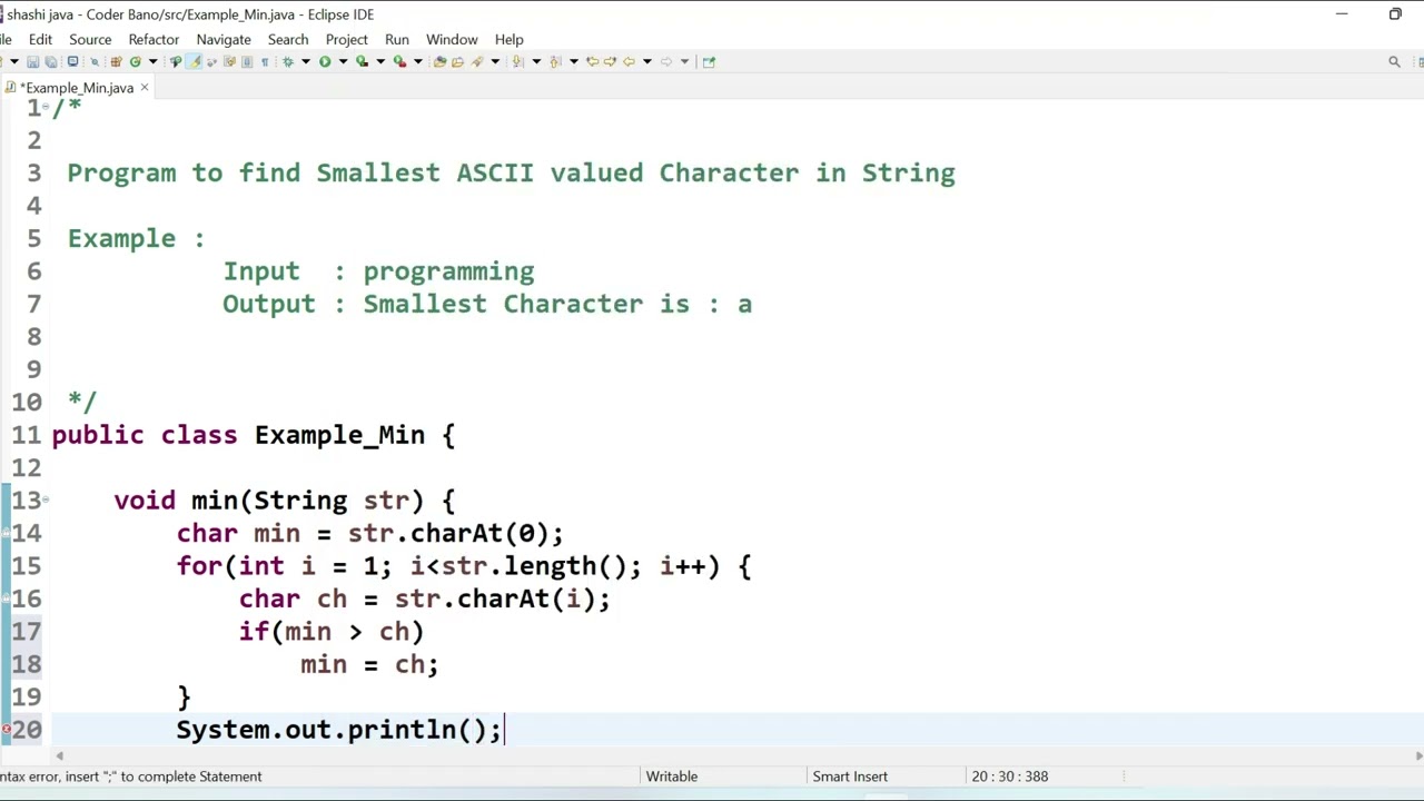 Program to find Smallest ASCII valued Character in String