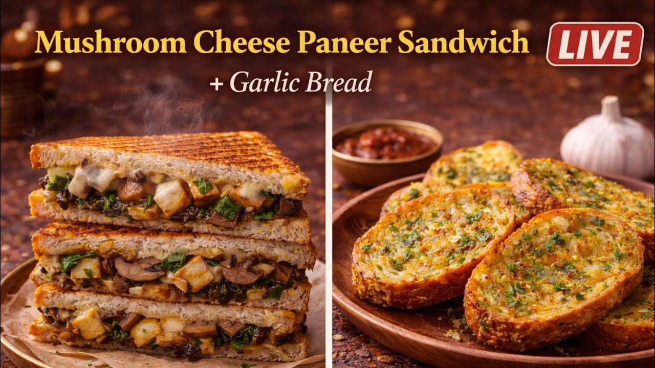 MUSHROOM CHEESE PANEER SANDWICH + GARLIC BREAD 🍄🥪🧄🔥 | Ultimate Grilled & Baked Delight #SwaadSutra