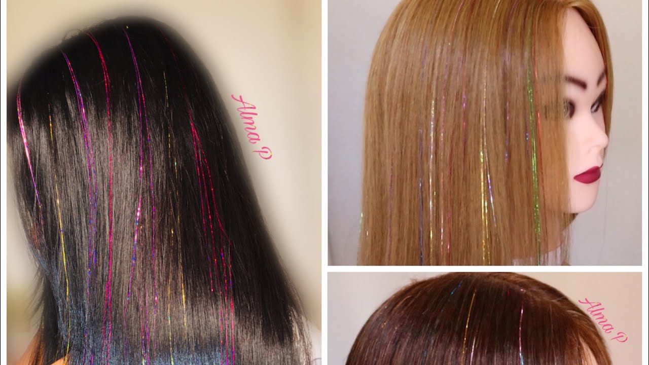 Paso a paso te enseño cómo poner extensiones de glitter ✨/Highlights glitter Tinsel Hair Extensions