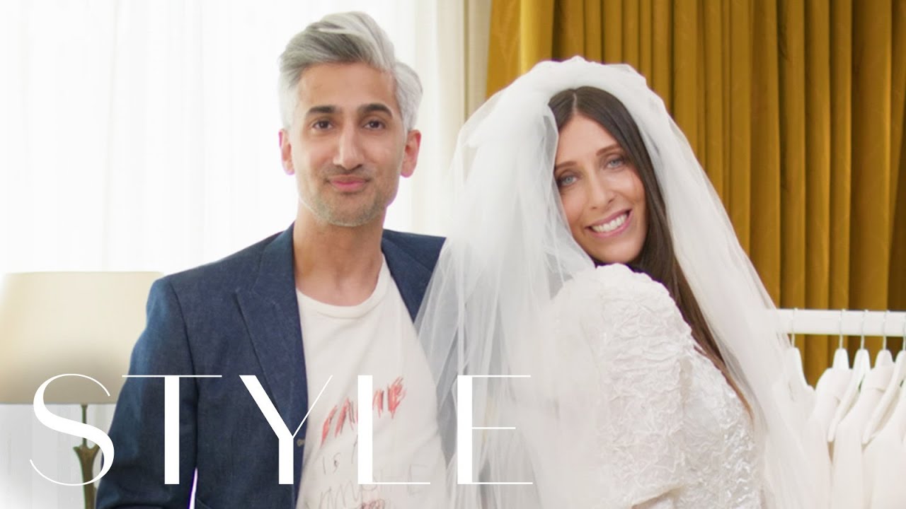 Tan France Tries on 4 Different Wedding Dresses with Sarah Jossel
