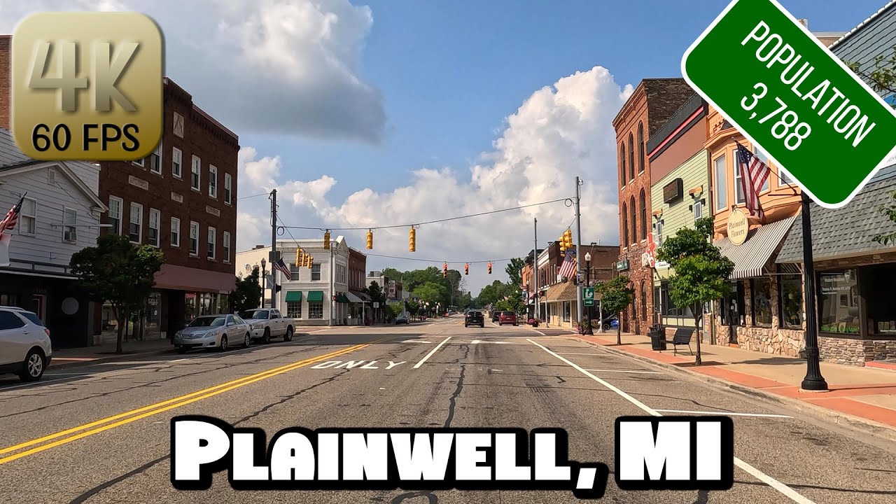 Driving Around Small Town Plainwell, Michigan in 4k Video