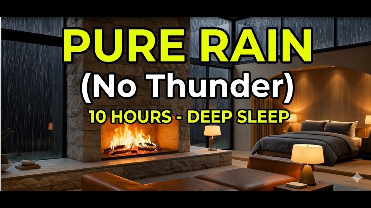 Pure Rain Sounds & Fireplace in a Luxury Cabin ⛈️ No Thunder | 10 Hours Deep Sleep & Focus