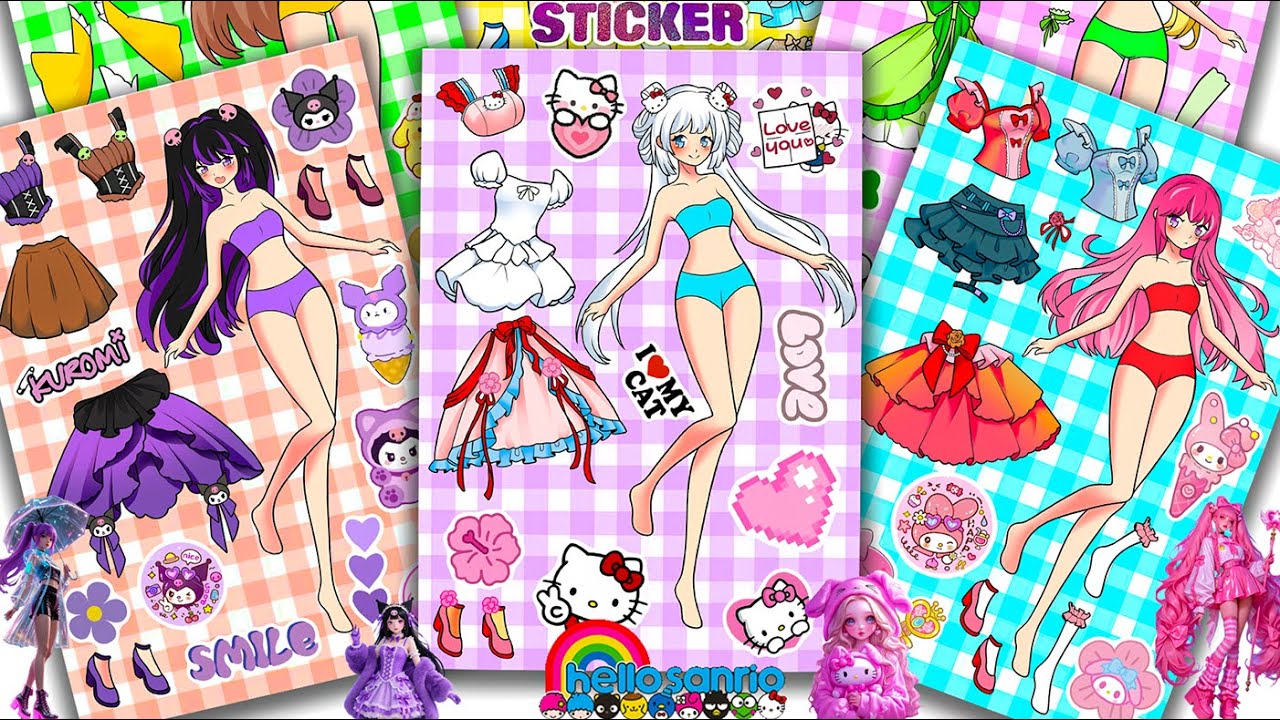 Oddly Satisfying ASMR Sticker Book Transformation! Kuromi & Kpop Star Dress Up! | Sanrio DIY #141