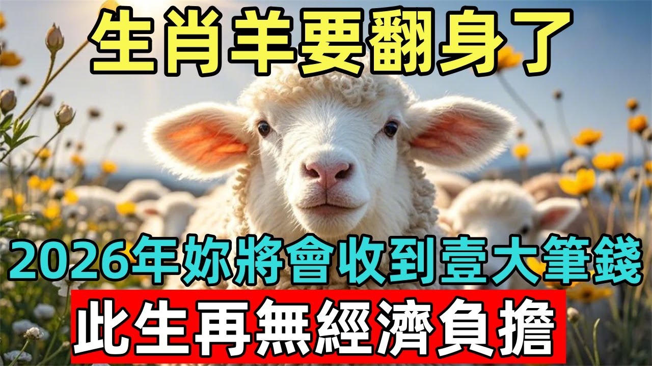 生肖羊要翻身了，2026年妳將會收到壹大筆錢，此生再無經濟負擔！家有屬羊的請接財！