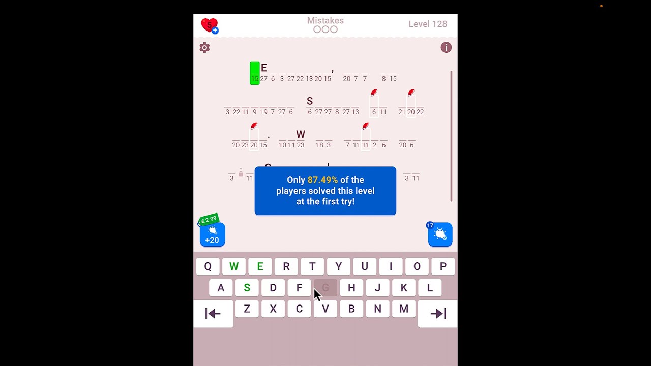 Cryptogram: The Solution For Level 128! - Step by Step Word Brain Puzzle