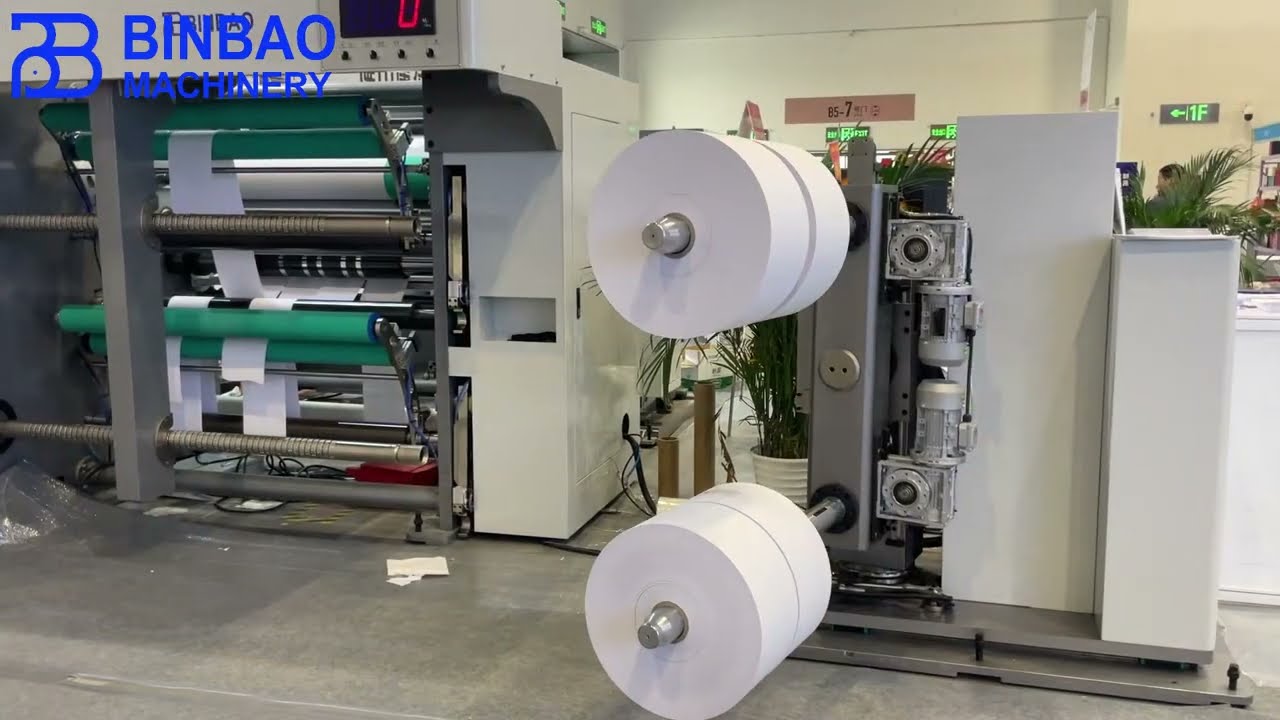 Fully Automatic PSA Label Slitting Rewinding Machine with Rotating Unloading Tower and Film Wrapping