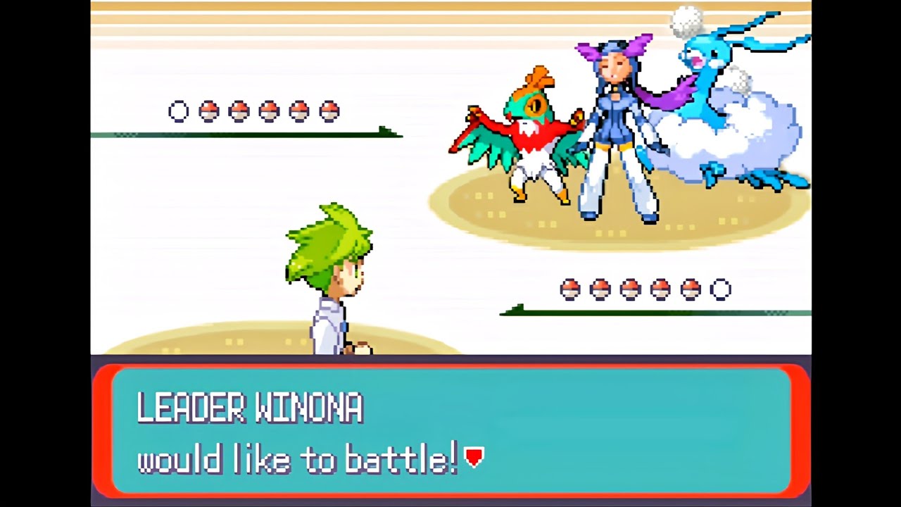 Pokemon Emerald: Wally's Quest - Hoenn Leader Winona @ Fortree, Gym Battle (Singles, Hard Mode)