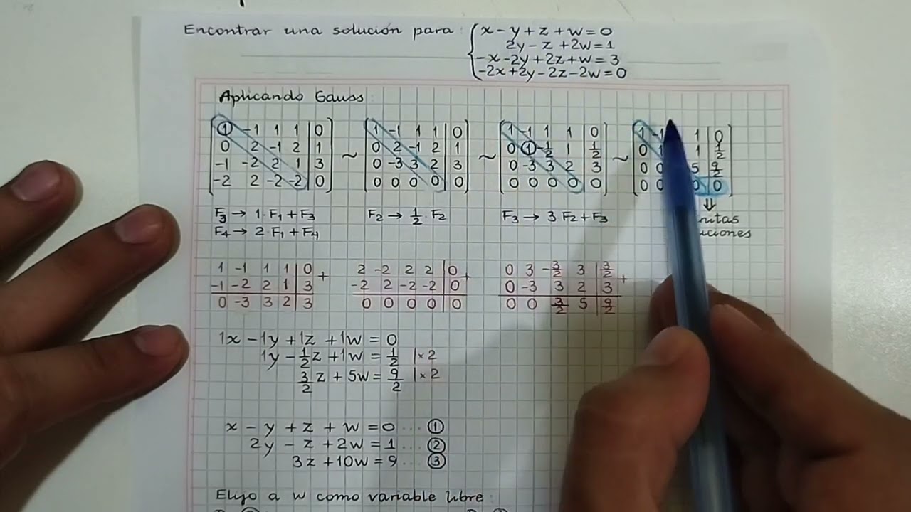 Sistemas de ecuaciones lineales 4x4, infinitas soluciones 
