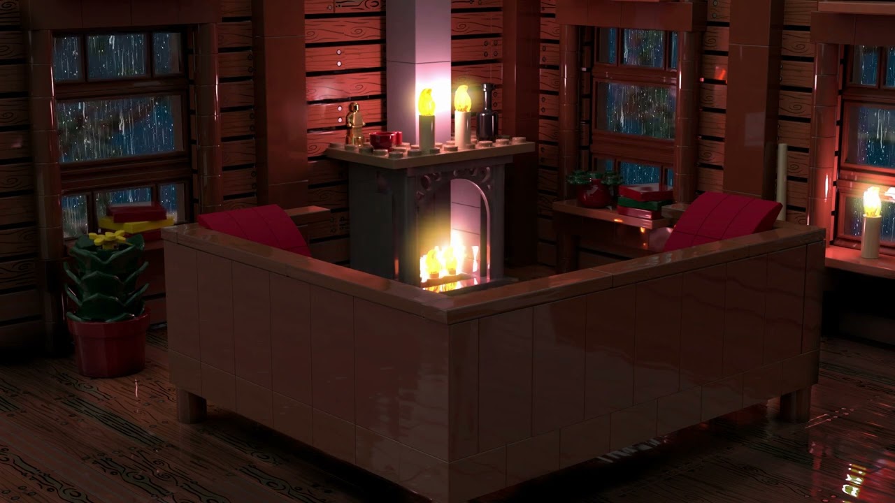 [LEGO] Comfortable Cabin with Rain and Fireplace Sounds