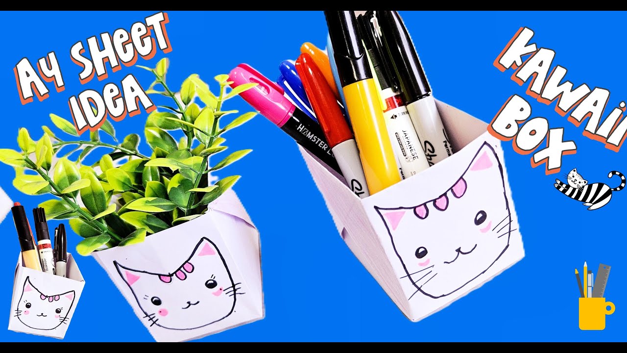DIY A4 sheet kawaii box | DIY Paper box | Origami Paper box | Origami Pen stand | DIY A4 sheet craft