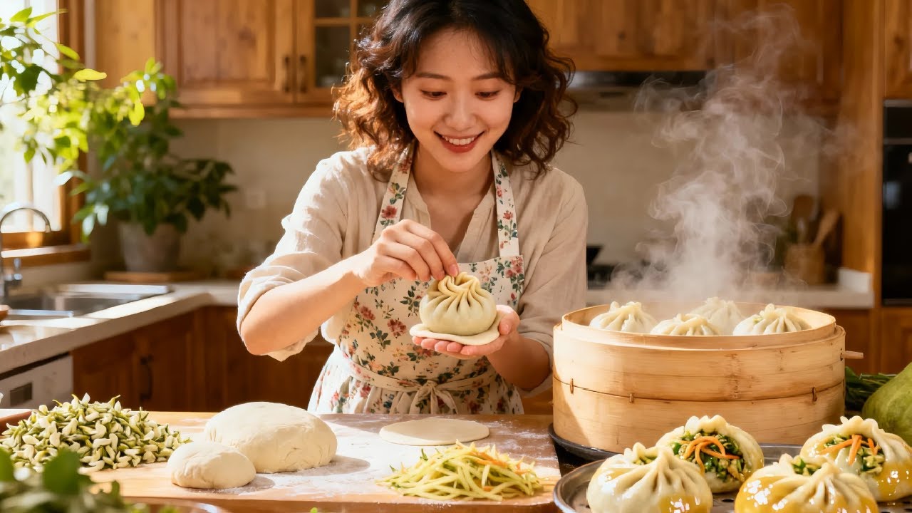 沉浸式看河南媳妇做包子：槐花配葫芦，软乎乎还爆汁，谁看谁馋#美食#日常
