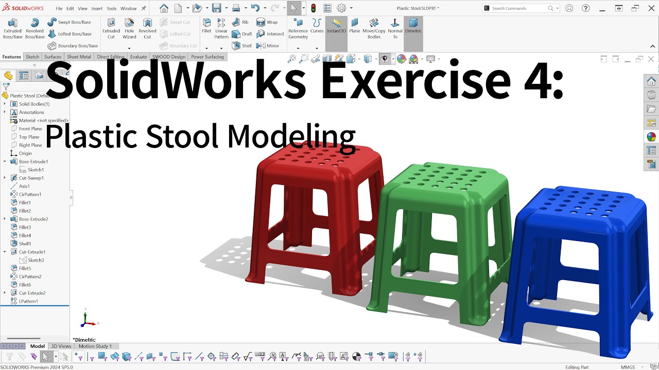 SolidWorks Exercise 4:How to Model a Plastic Stool in SolidWorks | Furniture Design Tutorial