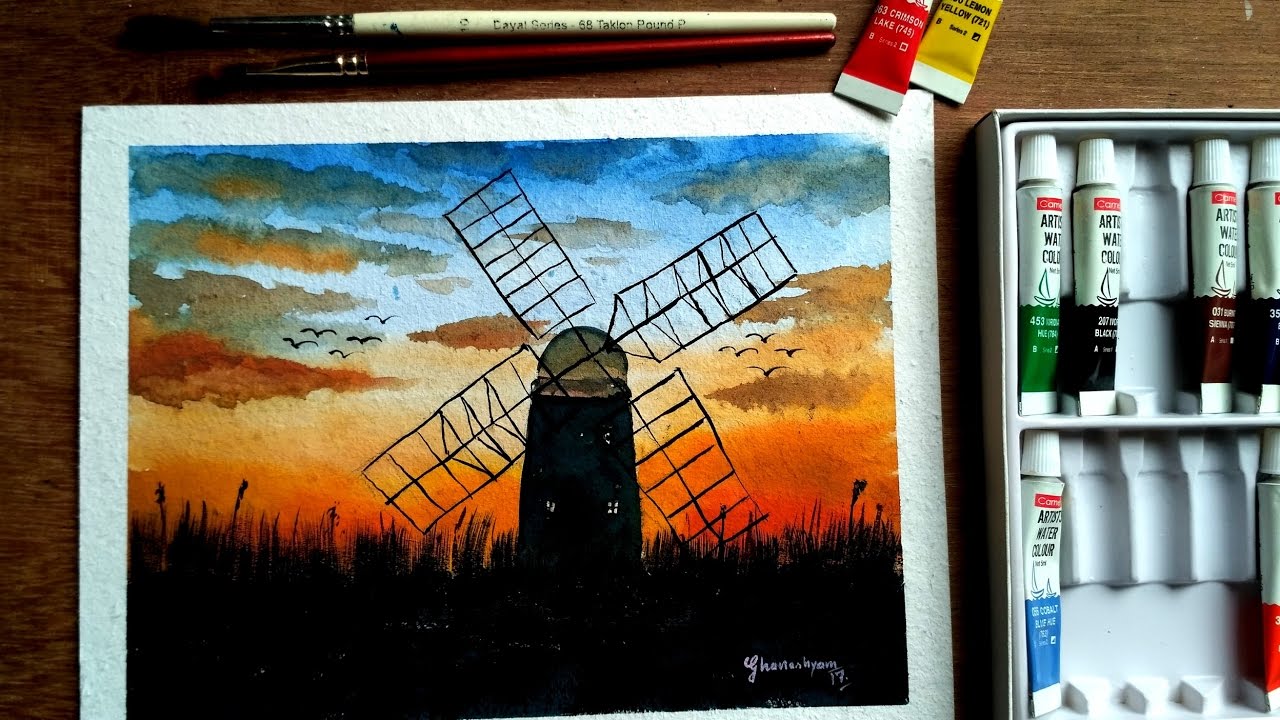 Dutch Windmill in watercolor | Paint with david