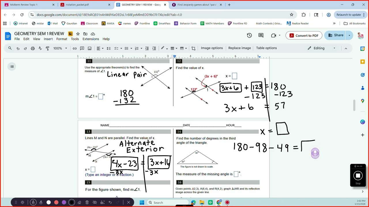 Geometry Midterm Review 2026