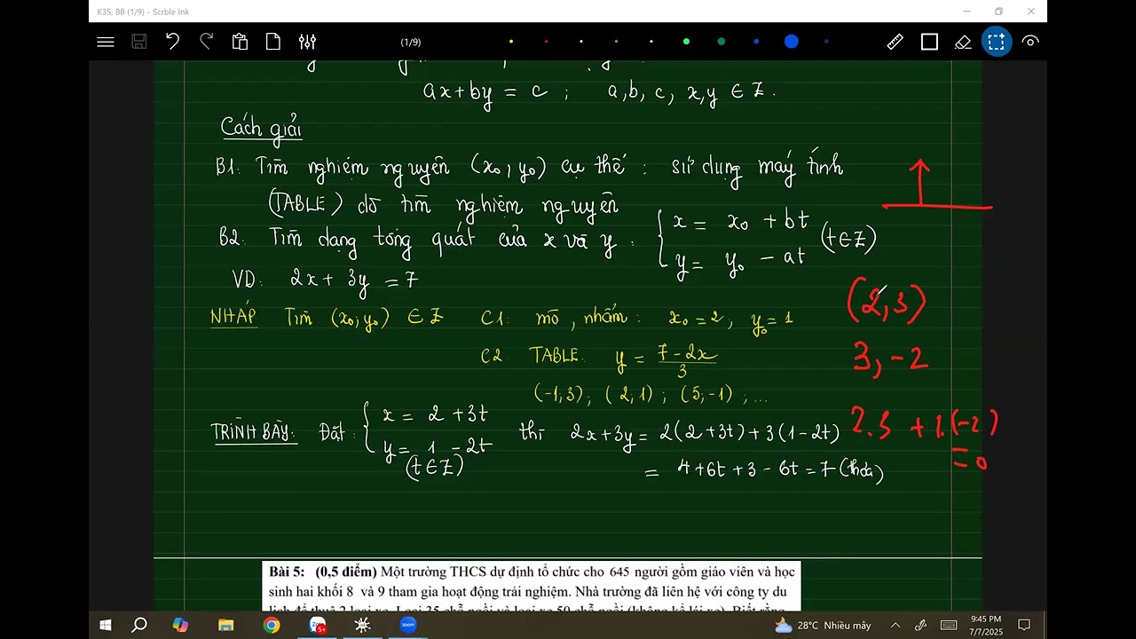K35, BUỔI 8, PHƯƠNG TRÌNH DIOPHANTE TÌM NGHIỆM NGUYÊN