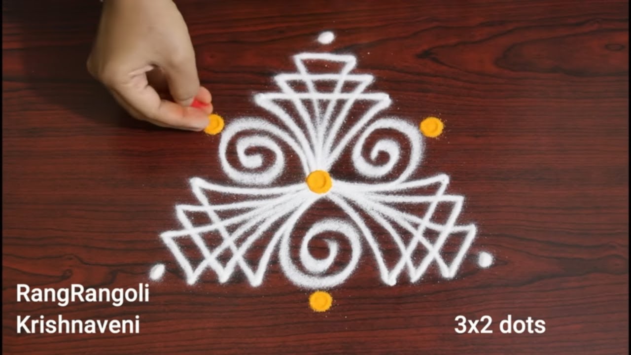 Sukravaram Muggulu🌺3x2 dots Easy Friday Rangoli🌺Friday Kolam🌺RangRangoli Krishnaveni
