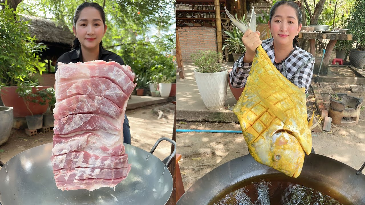 Ocean fish fry, Pork belly crispy, Duck feet crispy garlic | Amazing cooking skill - Mommy chef Sros