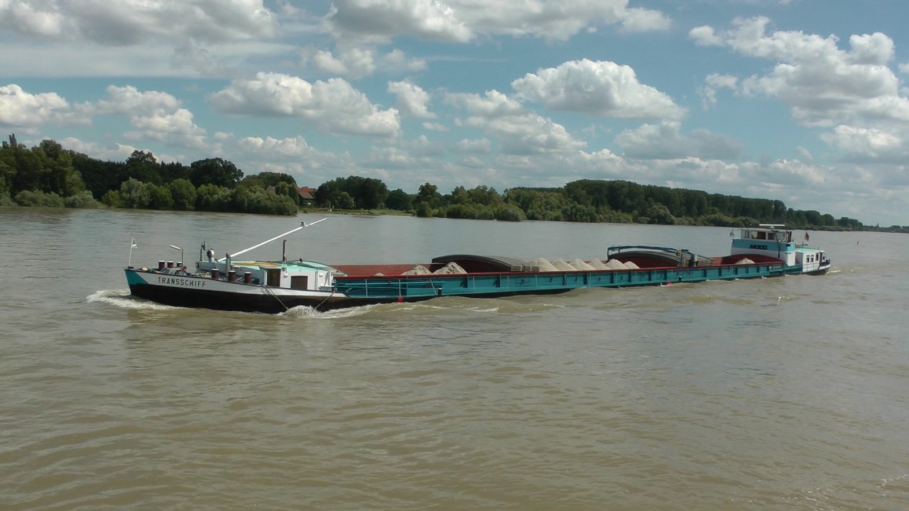 commercial cargo ships on the Rhine River in Germany