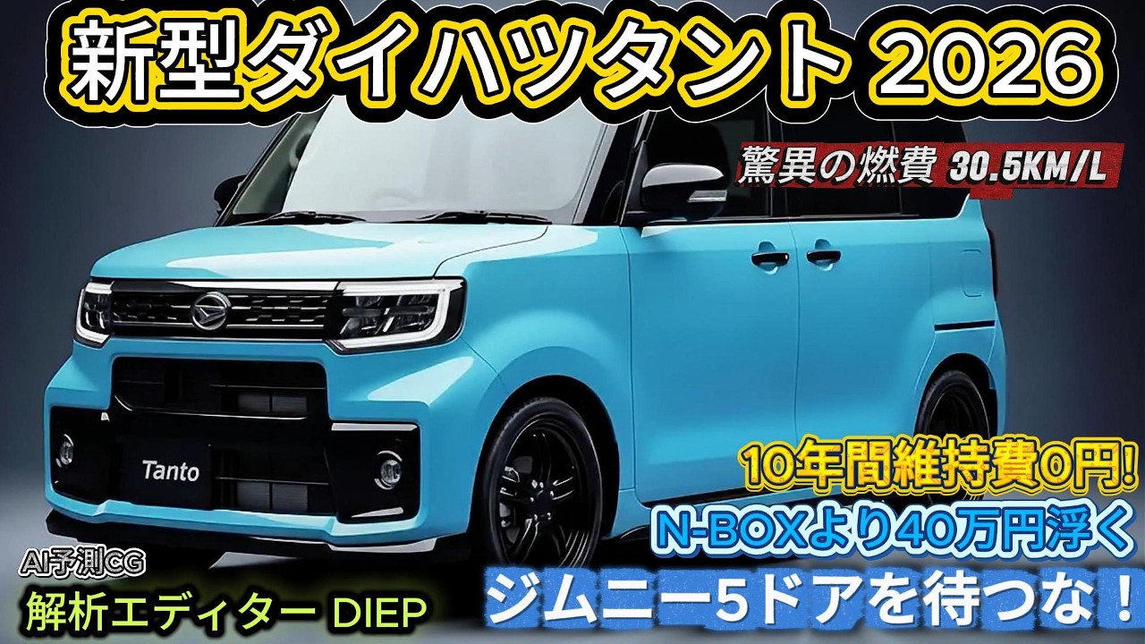 【新型ダイハツタント 2026】N-BOXより40万円安い！新型タント2026は「トヨタ基準」で世界一安全な軽へ？燃費30.5km/Lの真価を解剖