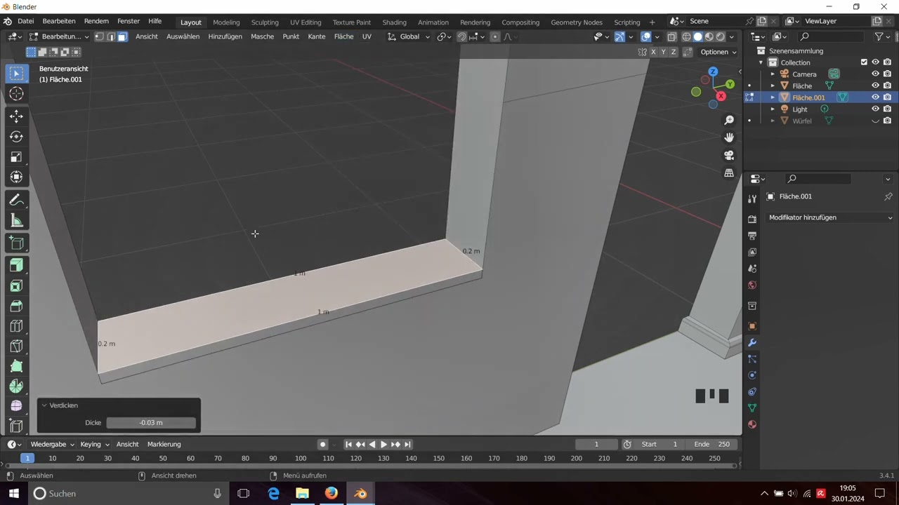 Blender Architekturmodell 04 Fussleisten und Fensterbank