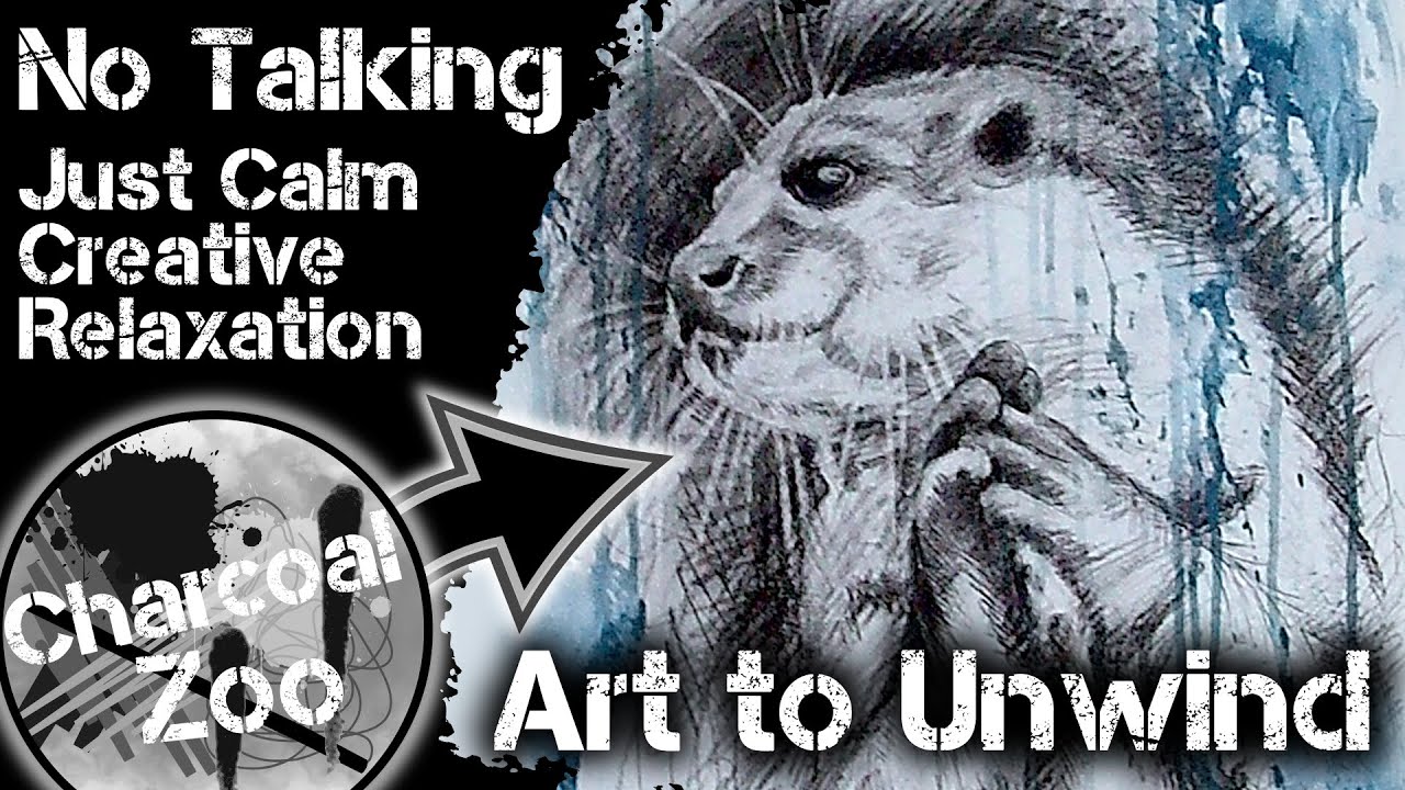 Relaxing Charcoal Otter Drawing - Calming Music (no talking)